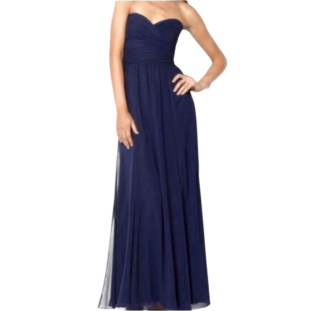 Lauren‎ by Ralph Lauren Dark Blue Strapless Chiffon Long Gown Size 4